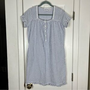 Country Store Blue/White Striped Short Sleeve Seersucker Nightgown